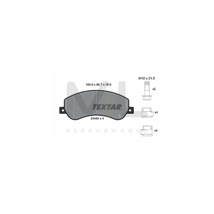 TEXTAR 2448404 Brake pad set for VW AMAROK not prepared for wear indicator, with brake caliper screws, with accessories