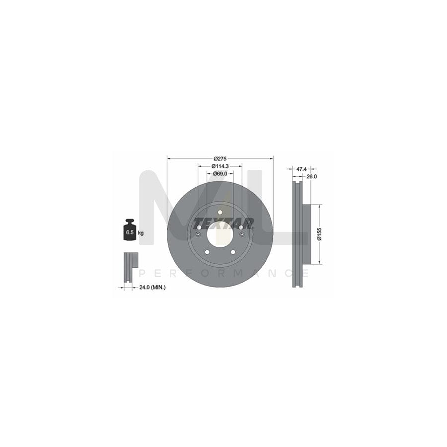 TEXTAR PRO 92240703 Brake Disc for HYUNDAI ELANTRA Internally Vented, Coated, without wheel hub, without wheel studs  - 1 piece
