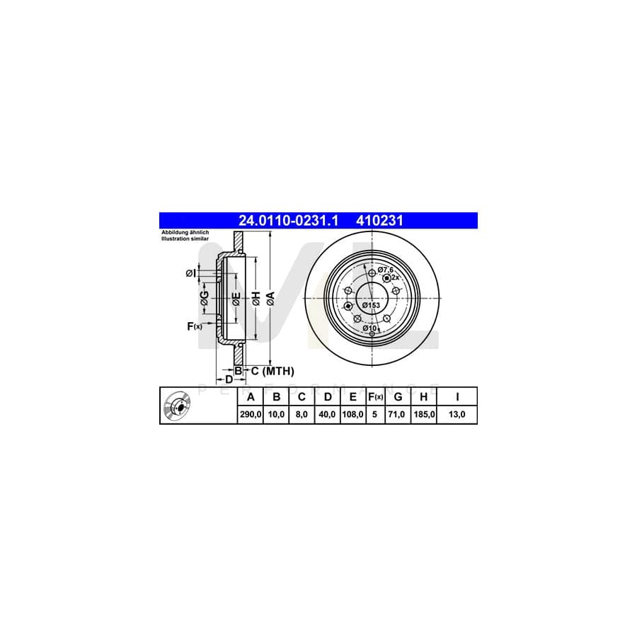 ATE 24.0110-0231.1 Brake Disc for PEUGEOT 605 Saloon Solid  - 1 piece
