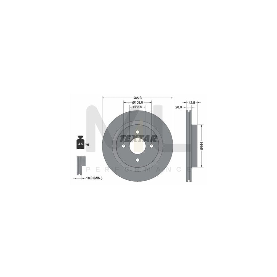 TEXTAR PRO 92172503 Brake Disc Externally Vented, Coated, without wheel hub, without wheel studs  - 1 piece
