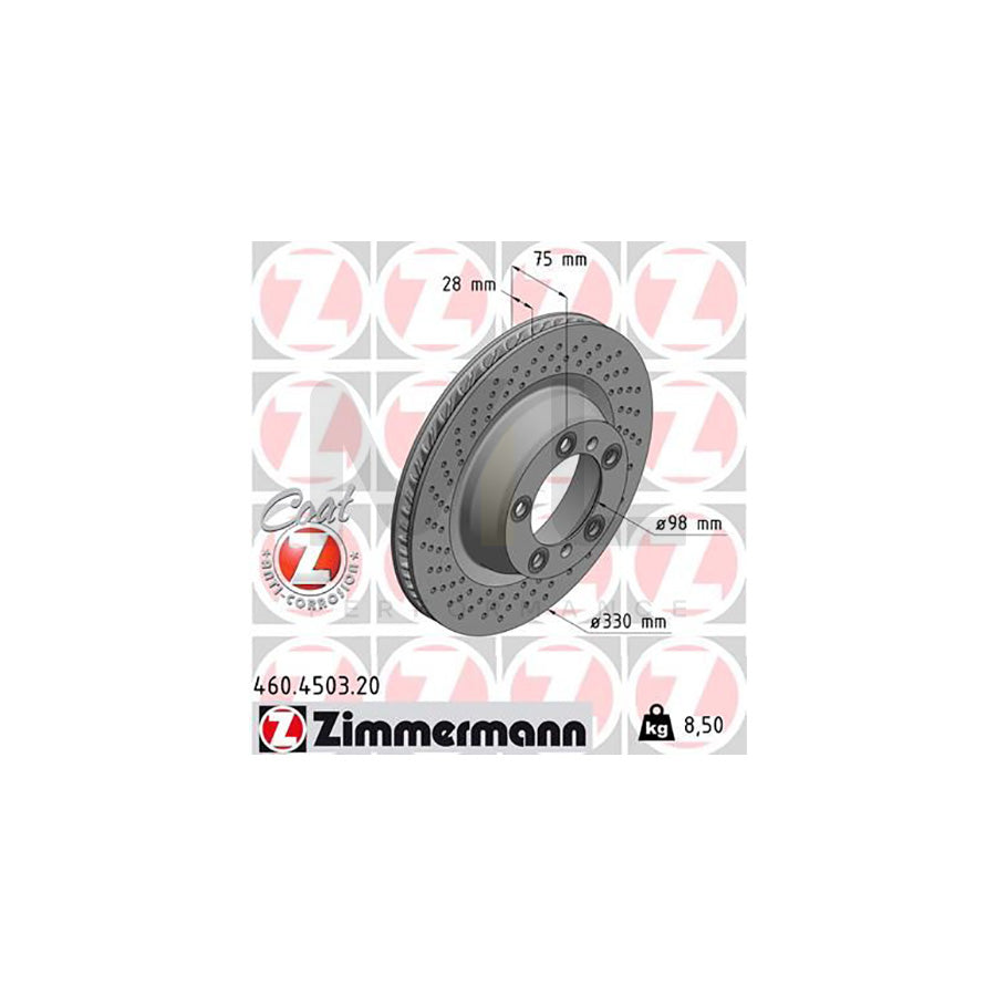 ZIMMERMANN COAT Z 460.4503.20 Brake Disc for PORSCHE 911 Internally Vented, Perforated, Coated