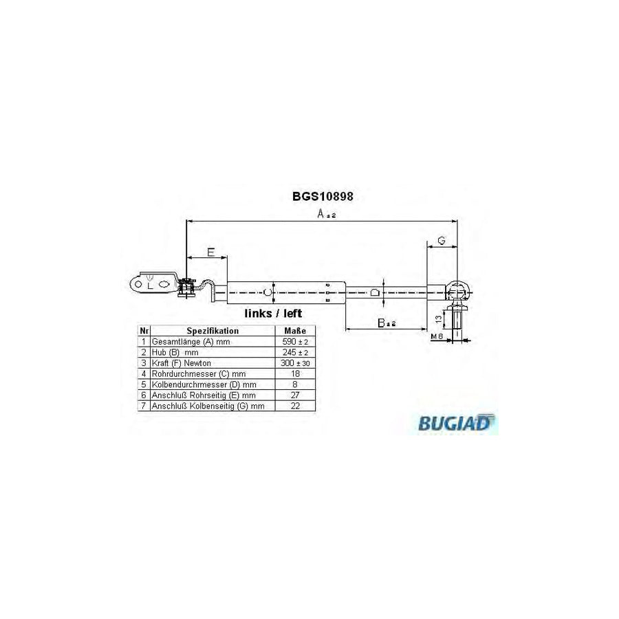 BUGIAD Bgs10898 Tailgate Strut for Toyota Starlet V Hatchback (P90)