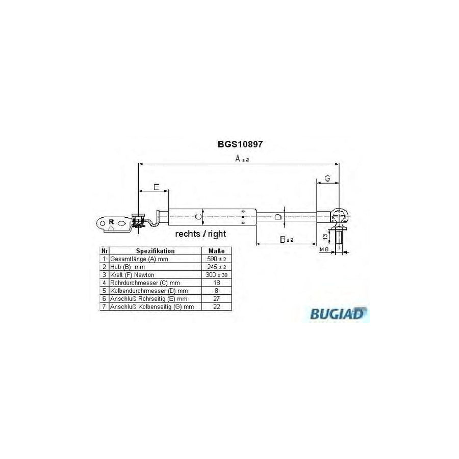BUGIAD Bgs10897 Tailgate Strut for Toyota Starlet V Hatchback (P90)
