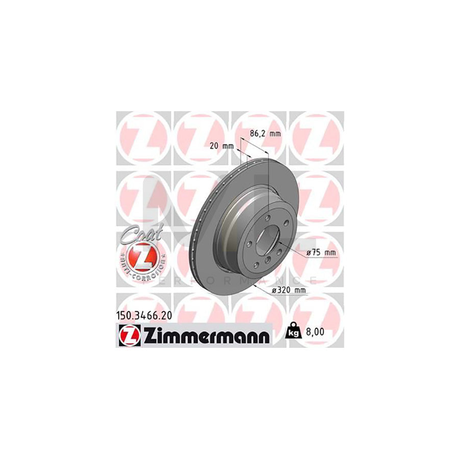ZIMMERMANN COAT Z 150.3466.20 Brake Disc for BMW 5 Series Externally Vented, Coated, High-carbon  - 1 piece