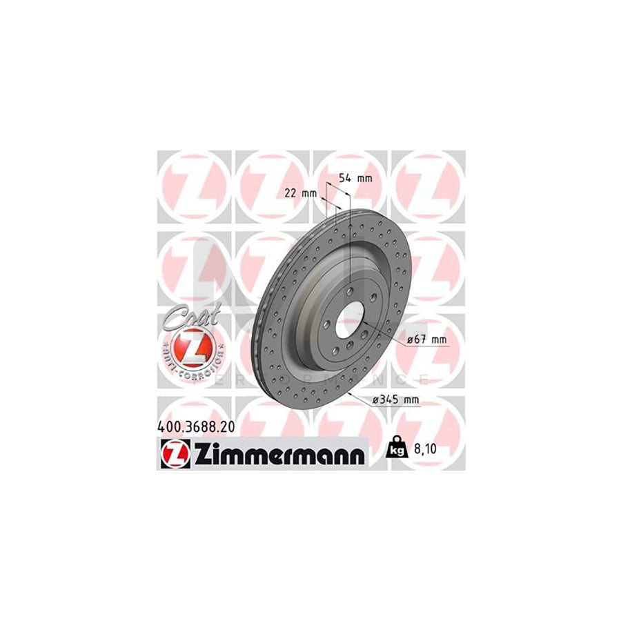 ZIMMERMANN COAT Z 400.3688.20 Brake Disc Internally Vented, Perforated, Coated, High-carbon  - 1 piece