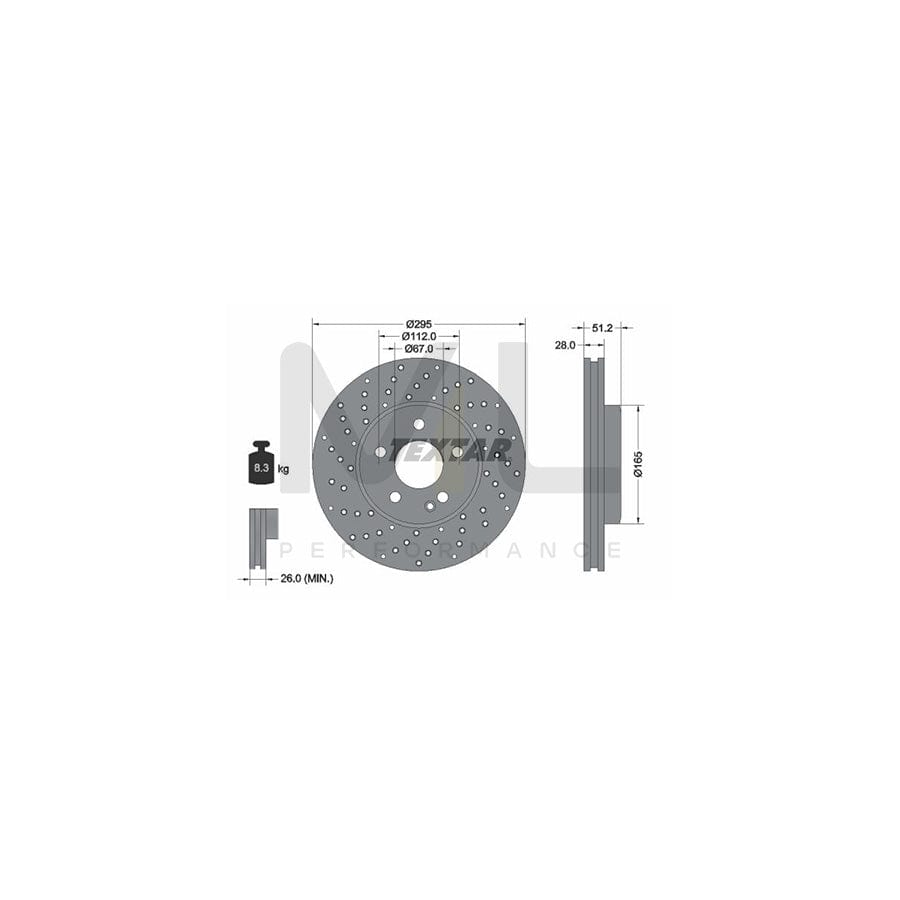 TEXTAR PRO 92257503 Brake Disc Internally Vented, Perforated, Coated, without wheel hub, without wheel studs  - 1 piece