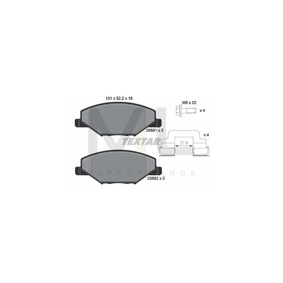 TEXTAR 2568101 Brake pad set not prepared for wear indicator, with brake caliper screws, with accessories