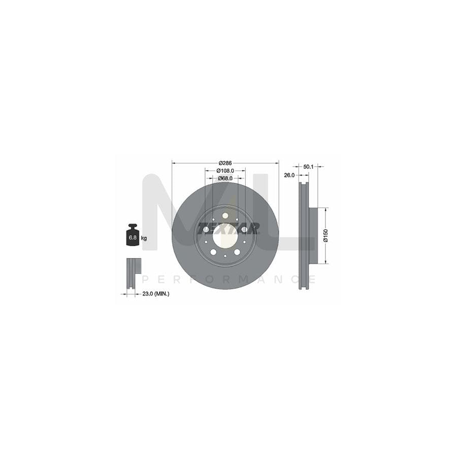 TEXTAR PRO 92100503 Brake Disc Externally Vented, Coated, without wheel hub, without wheel studs  - 1 piece