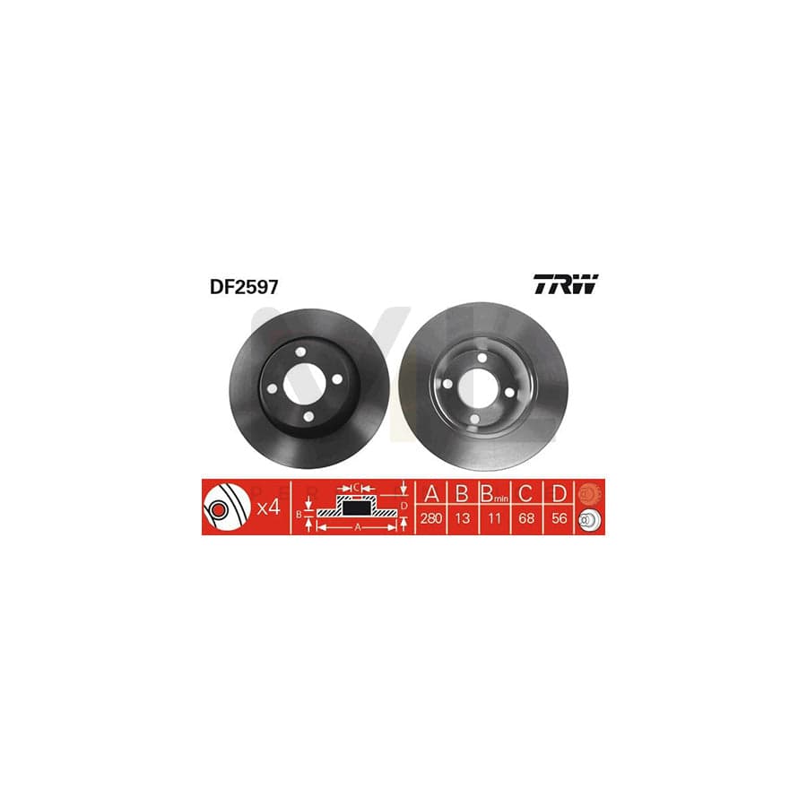 TRW DF2597 Brake Disc Solid, Painted, High-carbon  - 1 piece