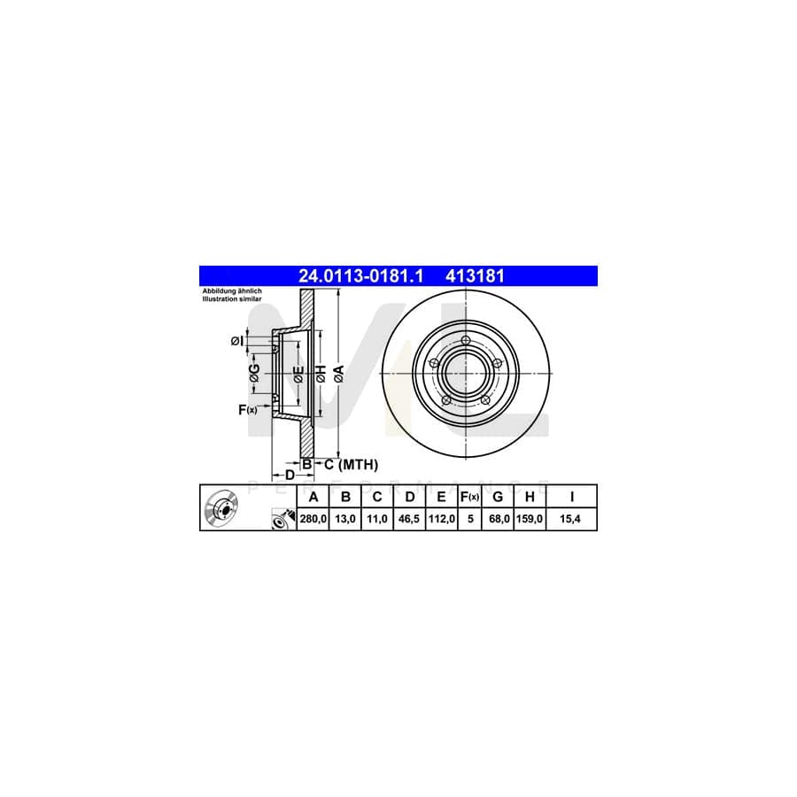 ATE 24.0113-0181.1 Brake Disc for AUDI A4 Solid, Coated, High-carbon  - 1 piece