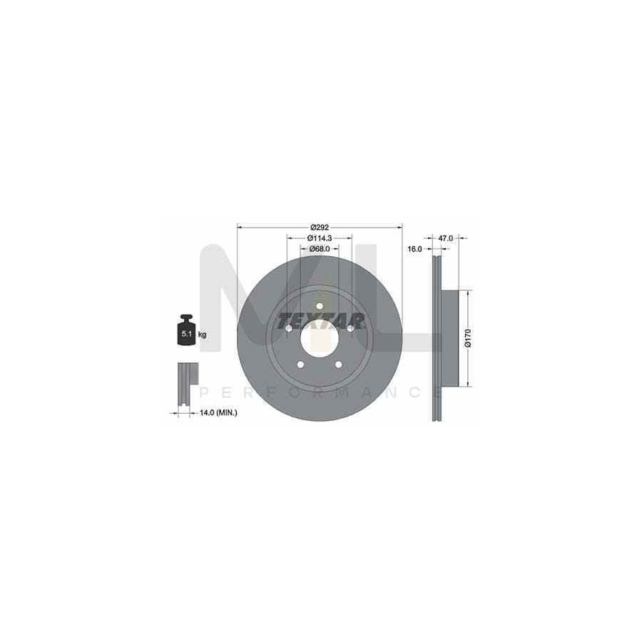 TEXTAR PRO 92278103 Brake Disc Internally Vented, Coated, without wheel hub, without wheel studs  - 1 piece