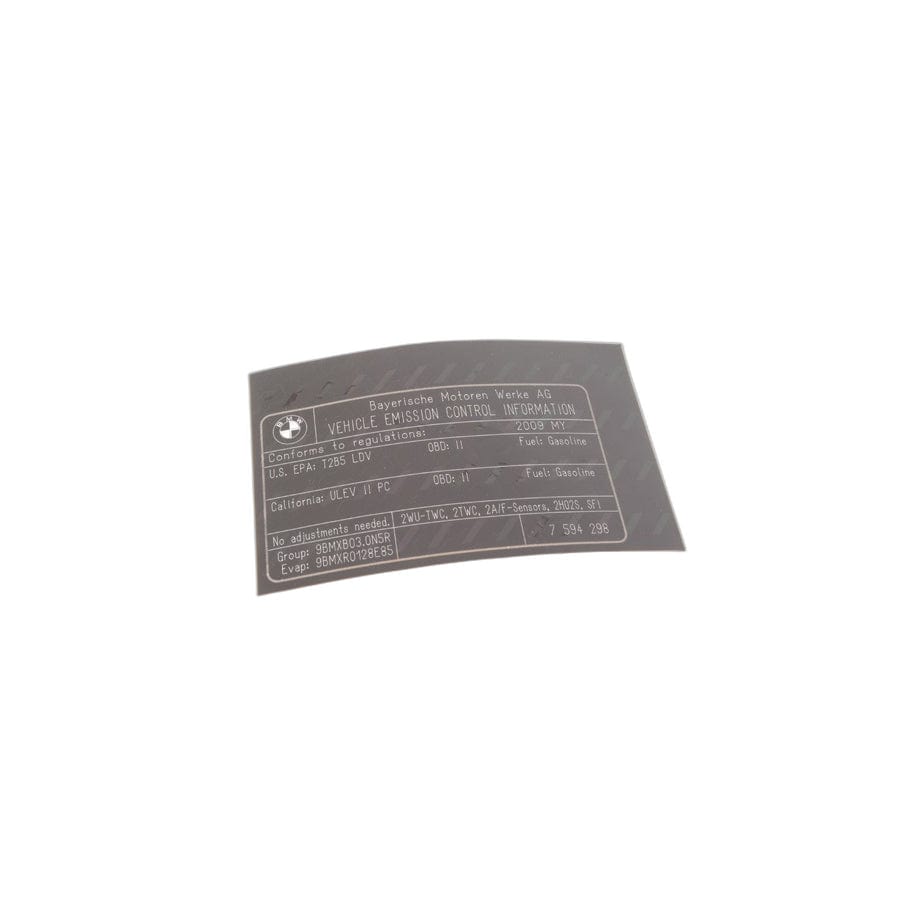 Genuine BMW 71227594298 E90 E93 E86 Label "Exhaust Emission" MJ09/N52 (Inc. Z4 3.0i, 328xi & 323i)