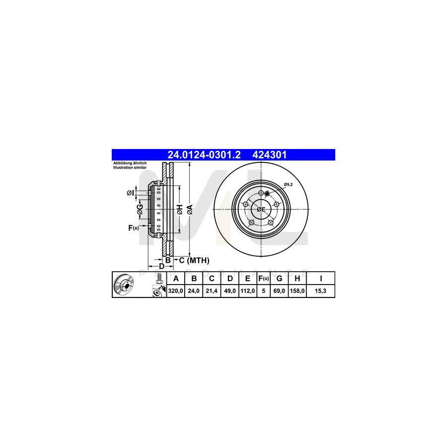 ATE 24.0124-0301.2 Brake Disc Two-piece brake disc, Vented, Coated, Alloyed / High-carbon, with bolts/screws  - 1 piece