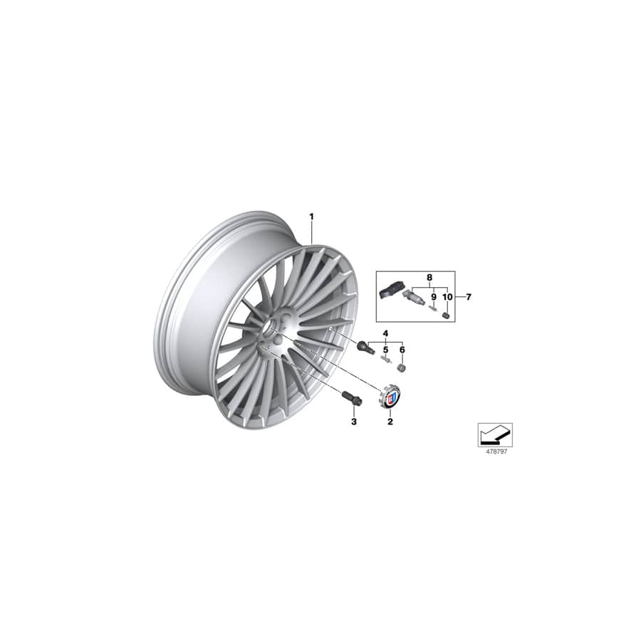 Genuine BMW 36107991472 G12 Light Alloy Rim, Silver 10X21 ET:41 (Inc. ALPINA B7)