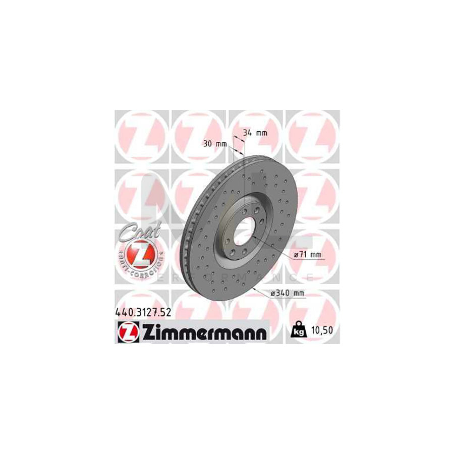 ZIMMERMANN SPORT COAT Z 440.3127.52 Brake Disc Internally Vented, Perforated, Coated  - 1 piece