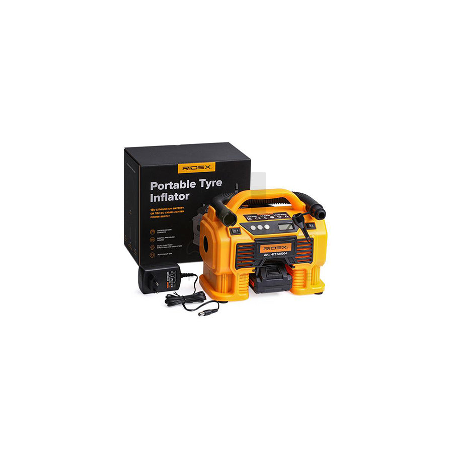 RIDEX 4761A0004 Air compressor 18V, 160 psi, 11 bar, Electric, cigarette lighter powered with rechargeable battery