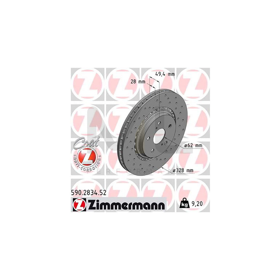 ZIMMERMANN 590.2834.52 Brake Disc for TOYOTA RAV4 IV Off-Road (XA40) Externally Vented, Perforated, Coated, High-carbon  - 1 piece