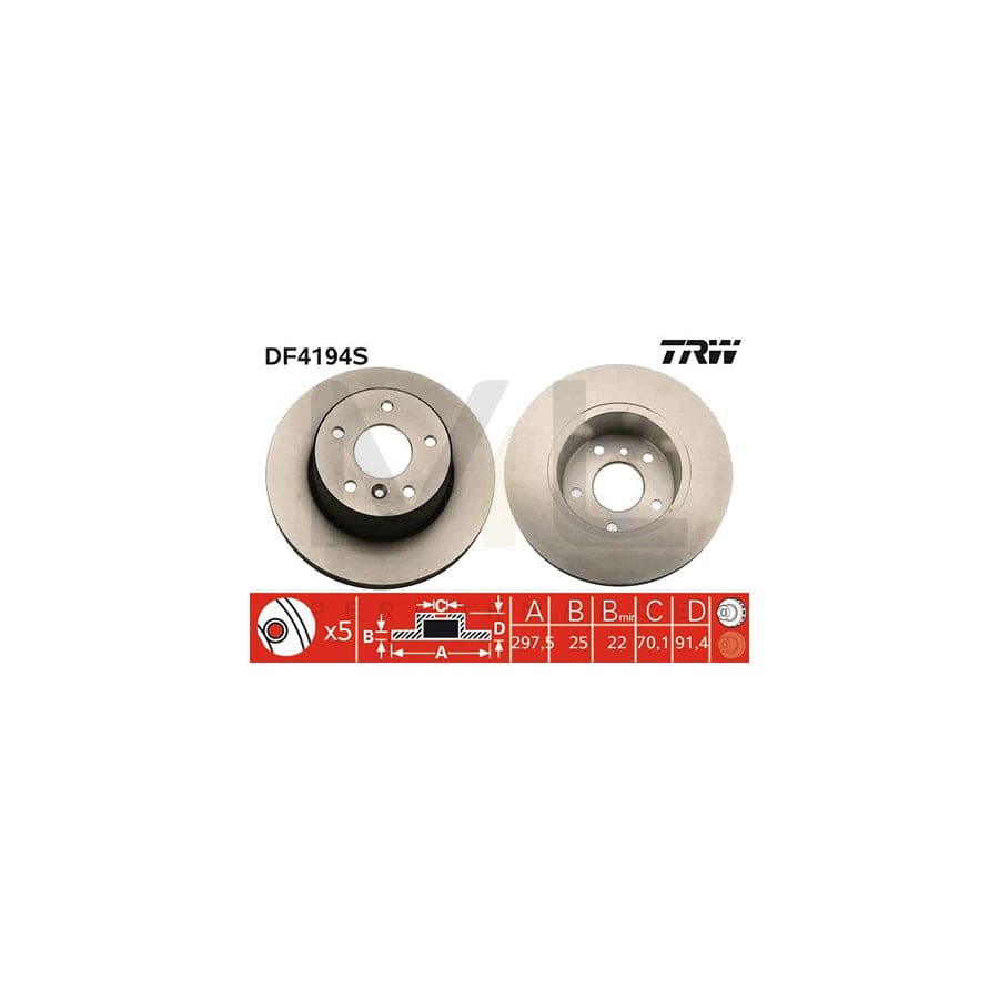 TRW DF4194S Brake Disc for LAND ROVER Discovery II (L318) Vented, Painted, High-carbon  - 1 piece