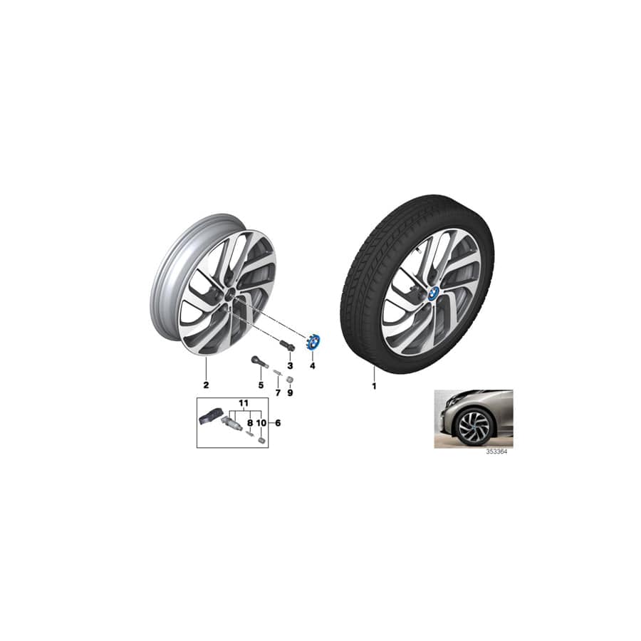 Genuine BMW 36106887937 Disc Wheel Light Alloy Jet Bl.Sol.Paint 5JX19 IS28 (Inc. i3s 94Ah Rex, i3s 120Ah Rex & i3s 94Ah)
