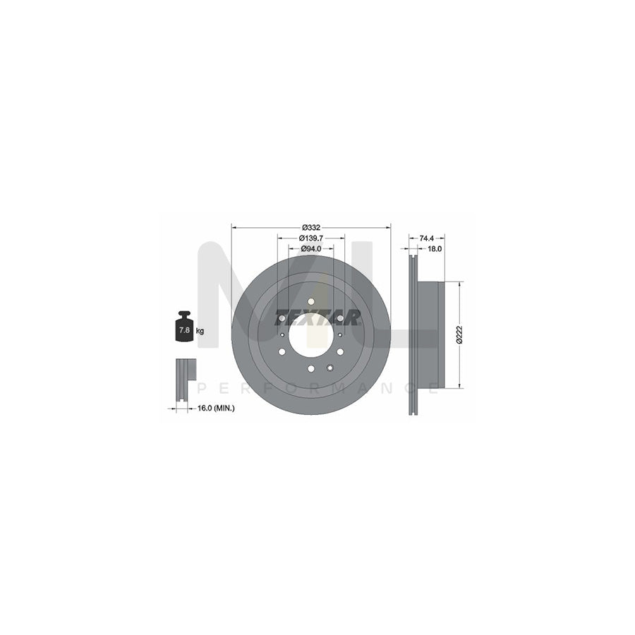 TEXTAR PRO 92167303 Brake Disc for MITSUBISHI PAJERO / SHOGUN Internally Vented, Coated, without wheel hub, without wheel studs  - 1 piece