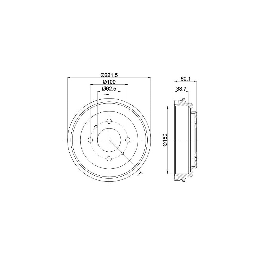 Hella 8DT 355 302-451 Brake Drum For Hyundai Amica / Atoz (MX)
