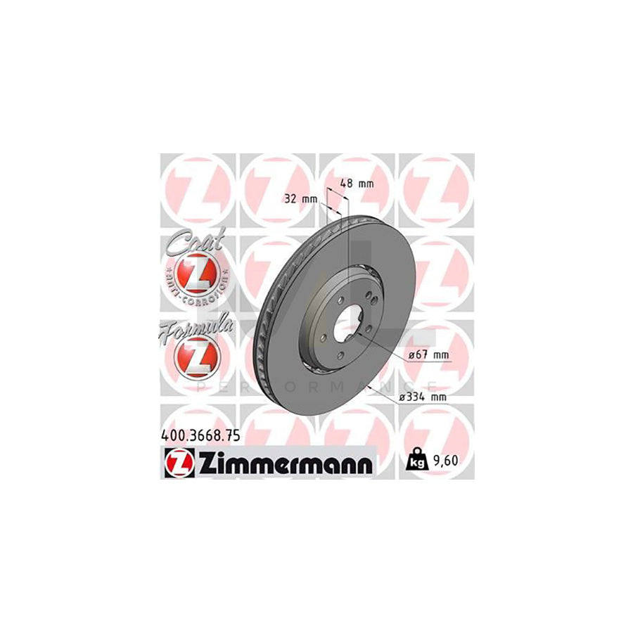 ZIMMERMANN FORMULA Z COAT Z 400.3668.75 Brake Disc Two-piece brake disc, Vented, Coated, Alloyed / High-carbon