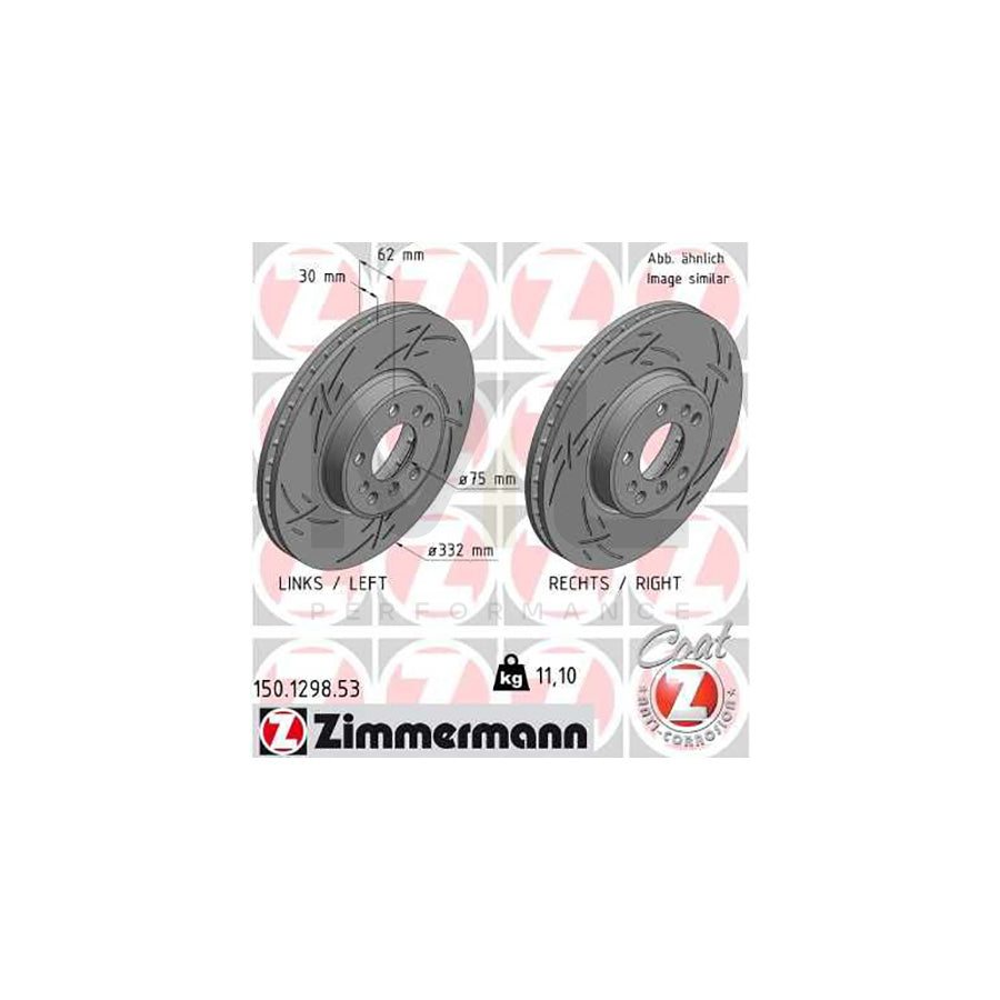 ZIMMERMANN BLACK Z 150.1298.53 Brake Disc Internally Vented, Slotted, Coated, High-carbon  - 1 piece