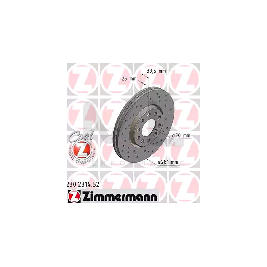 ZIMMERMANN SPORT COAT Z 230.2314.52 Brake Disc Internally Vented, Perforated, Coated  - 1 piece