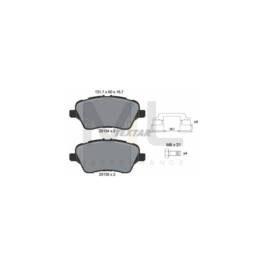 TEXTAR 2513402 Brake pad set not prepared for wear indicator, with brake caliper screws, with accessories