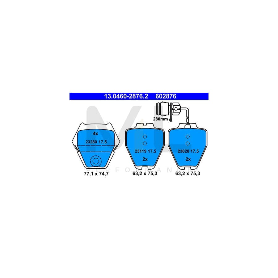 ATE 13.0460-2876.2 Brake pad set for AUDI A8 D2 (4D2, 4D8) incl. wear warning contact