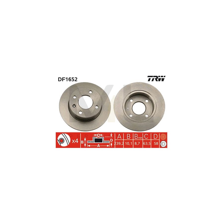 TRW DF1652 Brake Disc Solid, Painted, with bolts/screws  - 1 piece
