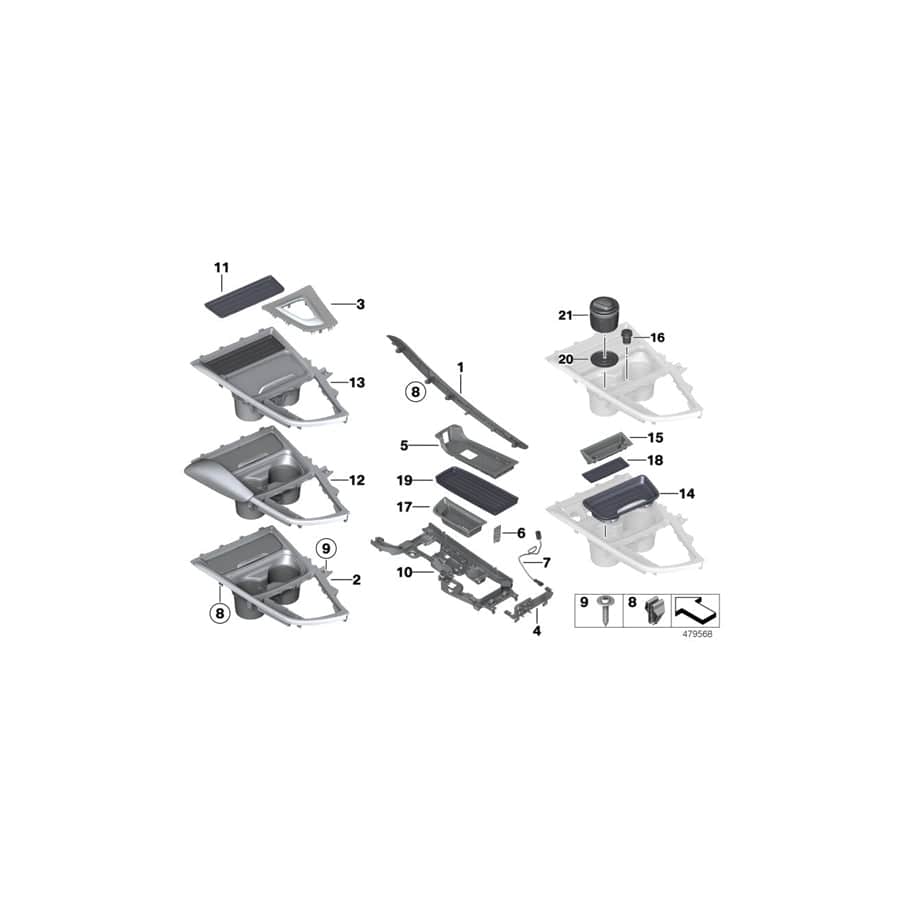 Genuine BMW 51168058965 F82 F80 Trim Cover, Center Console, Front SILVERSTONE-2 (Inc. M3 & M4)