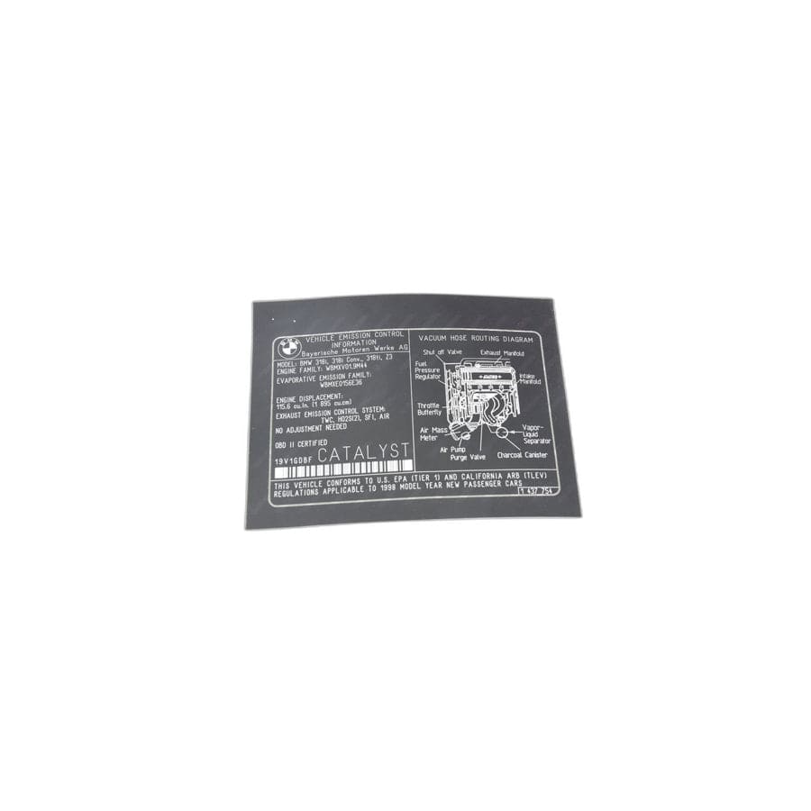 Genuine BMW 71211437754 E36 Label "Exhaust Emission" MJ98 (Inc. 318is, 318i & Z3 1.9)