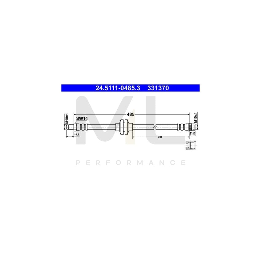 ATE 24.5111-0485.3 Brake Hose for RENAULT KANGOO 485mm, M10x1