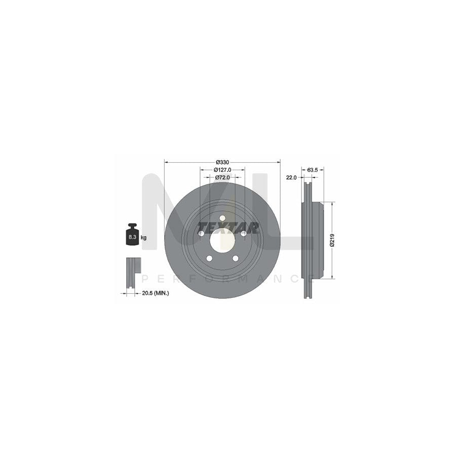 TEXTAR PRO 92273403 Brake Disc for JEEP Grand Cherokee IV (WK, WK2) Externally Vented, Coated, without wheel hub, without wheel studs  - 1 piece