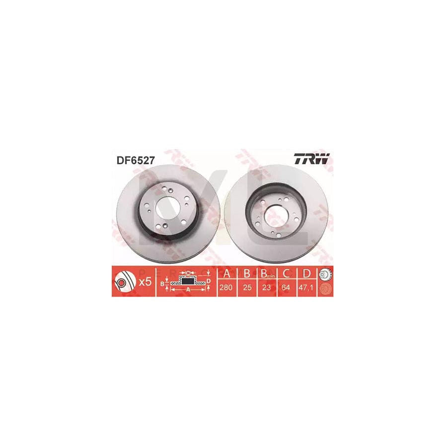 TRW DF6527 Brake Disc for HONDA CIVIC Vented, Painted  - 1 piece