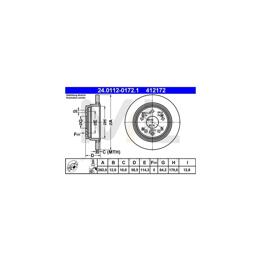 ATE 24.0112-0172.1 Brake Disc Solid, Coated, with bolts/screws  - 1 piece