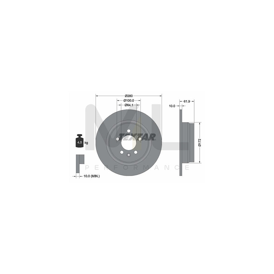 TEXTAR 92103500 Brake Disc Solid, without wheel hub, without wheel studs  - 1 piece