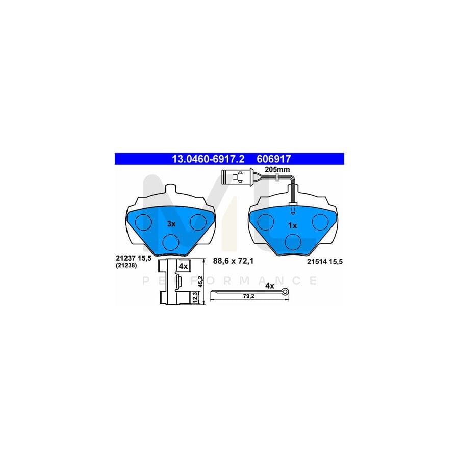 ATE 13.0460-6917.2 Brake pad set incl. wear warning contact, with accessories