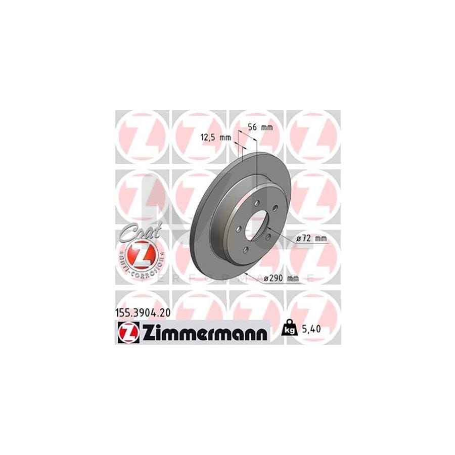 ZIMMERMANN COAT Z 155.3904.20 Brake Disc Solid, Coated  - 1 piece