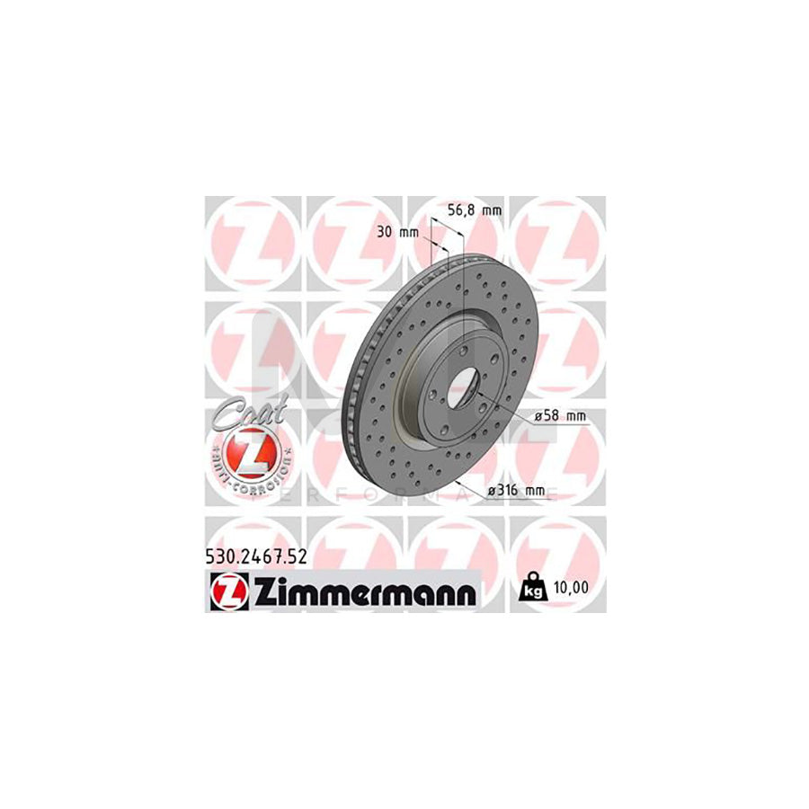 ZIMMERMANN 530.2467.52 Brake Disc Internally Vented, Perforated, Coated  - 1 piece