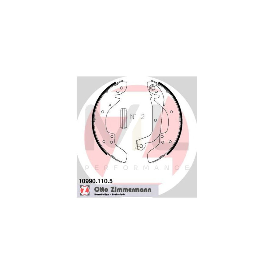 ZIMMERMANN 10990.110.5 Brake Shoe Set Photo corresponds to scope of supply, with lever