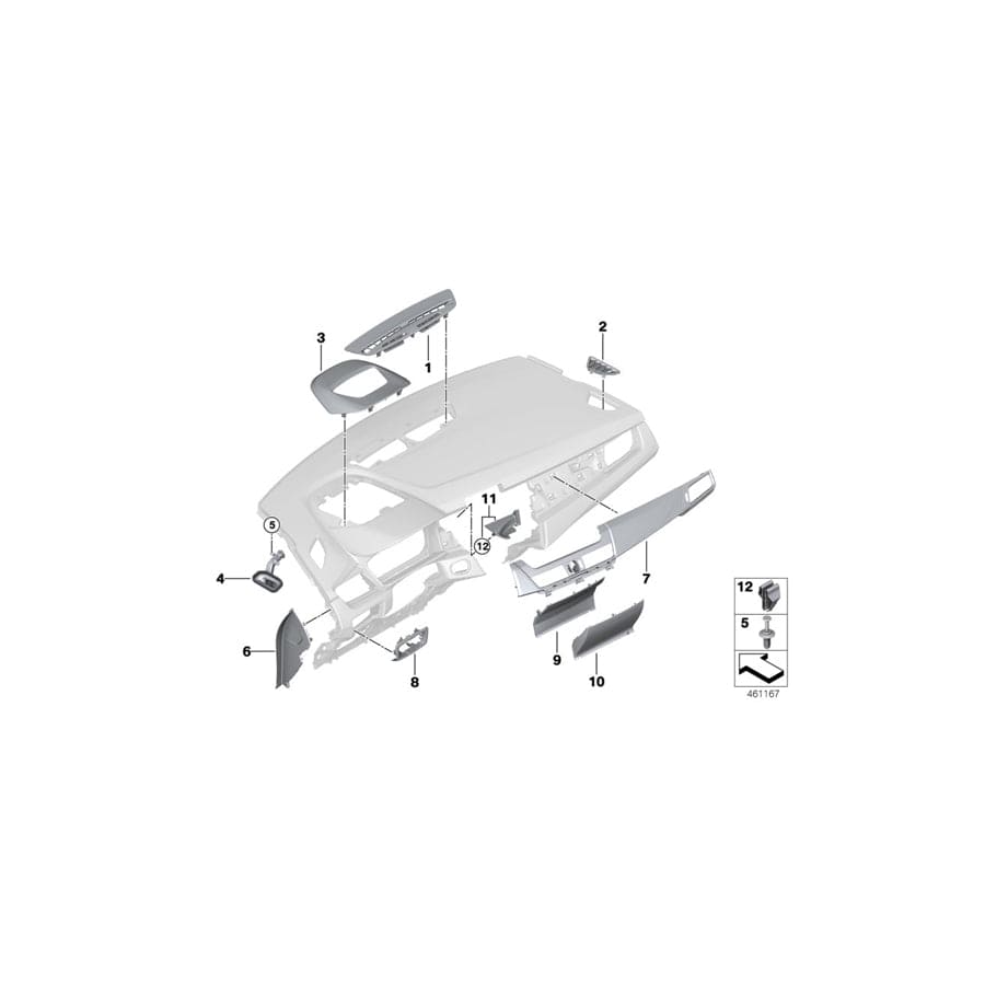 Genuine BMW 51459262980 F46 F45 Trim Panel, I-Panel, Outer Right AIRBAG ON/OFF (Inc. 218d, 214d & 220i)
