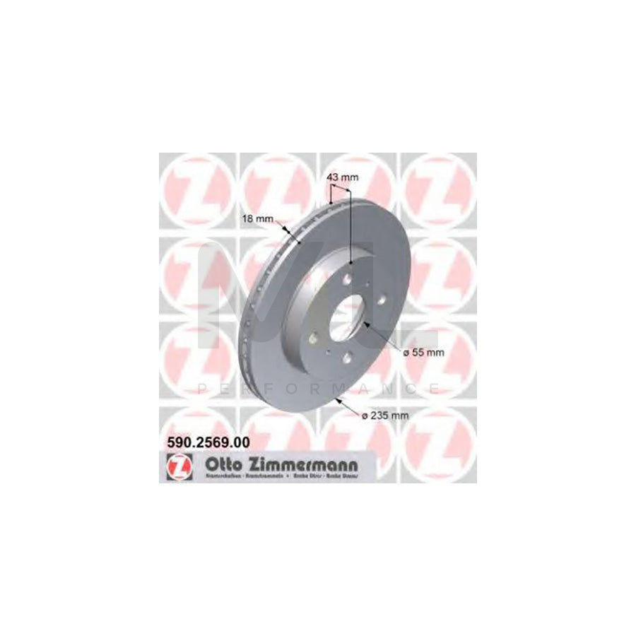 ZIMMERMANN 590.2569.00 Brake Disc for TOYOTA YARIS Internally Vented  - 1 piece