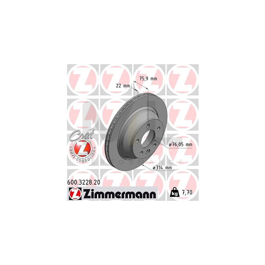 ZIMMERMANN COAT Z 600.3228.20 Brake Disc Externally Vented, Coated  - 1 piece