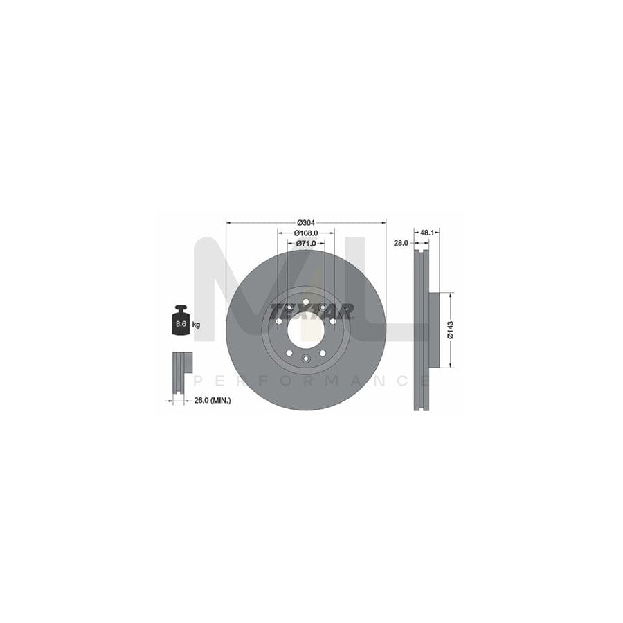 TEXTAR PRO 92232303 Brake Disc Internally Vented, Coated, without wheel hub, without wheel studs  - 1 piece
