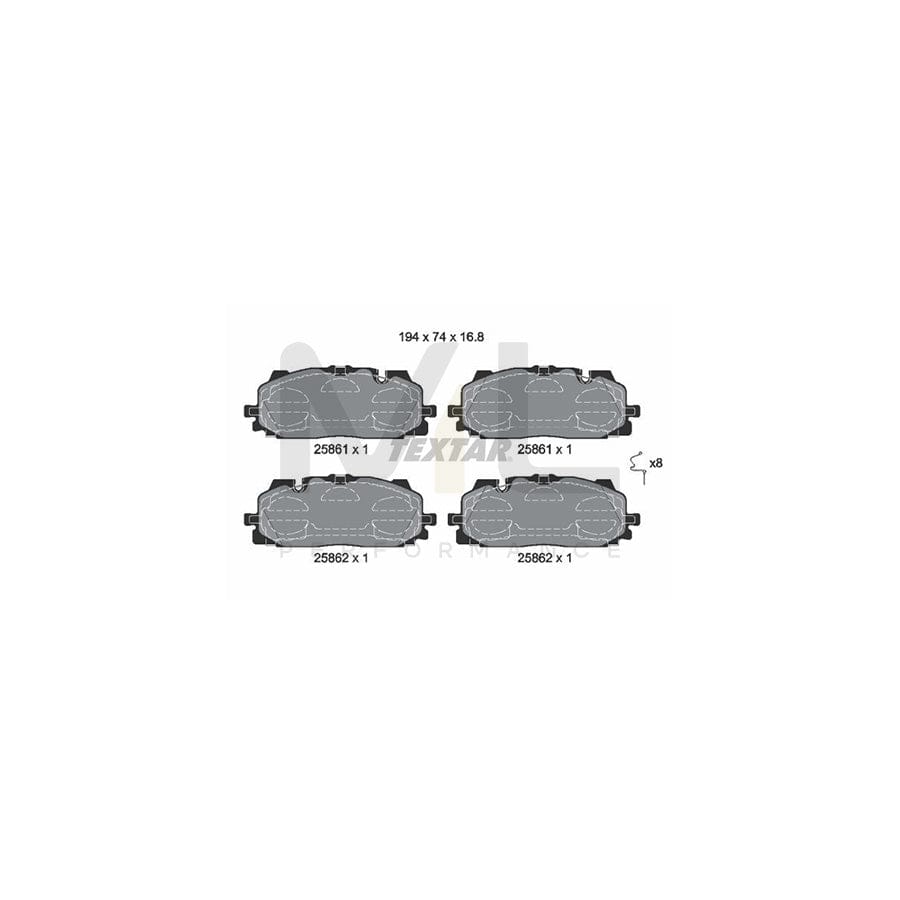 TEXTAR 2586101 Brake pad set prepared for wear indicator, with accessories