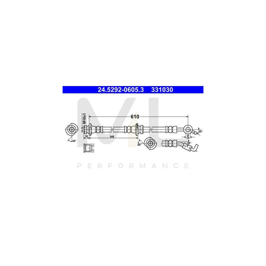 ATE 24.5292-0605.3 Brake Hose 610mm, M10x1