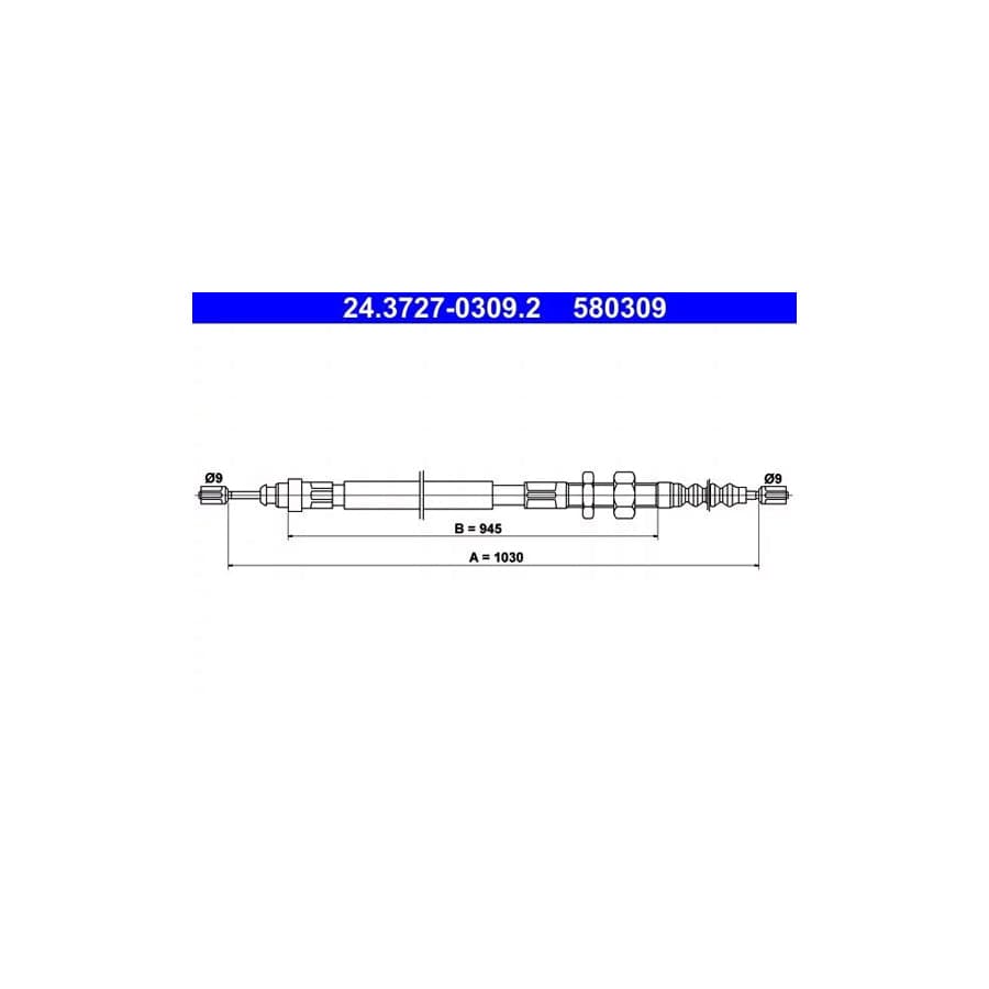 ATE 24.3727-0309.2 Hand Brake Cable for Citroen XM
