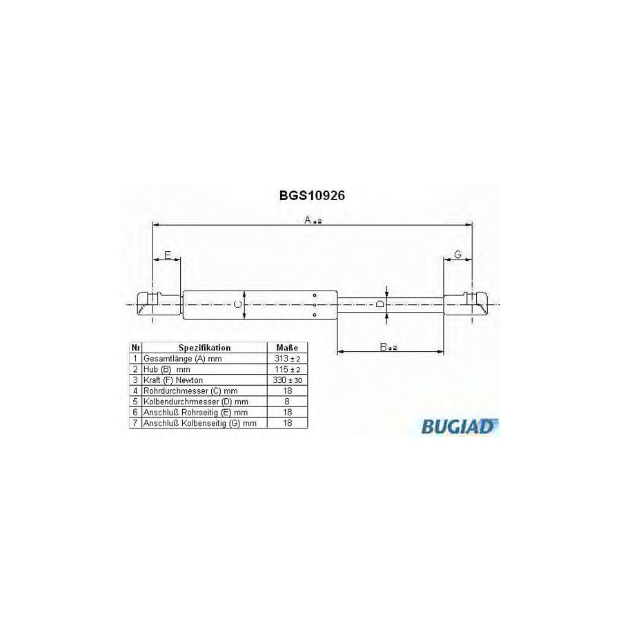 BUGIAD Bgs10926 Bonnet Strut for BMW 5 Series